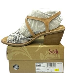 Sofft Piara Leather Block Heel Sandal Women’s Size 9 Nude Snakeskin Print NIB